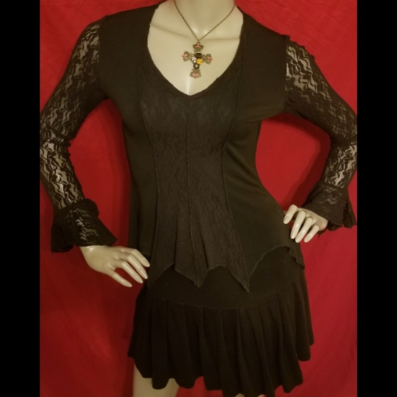 ‼SOLD‼Lace "Coven" themed Bell Sleeved top - Picture 2 of 6
